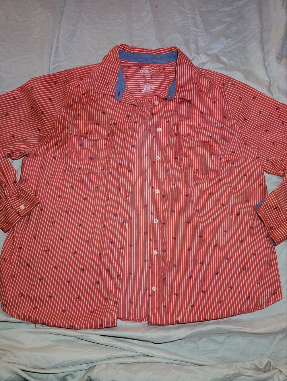 St. John's Bay Coral and Blue Striped Button-Down Shirt
